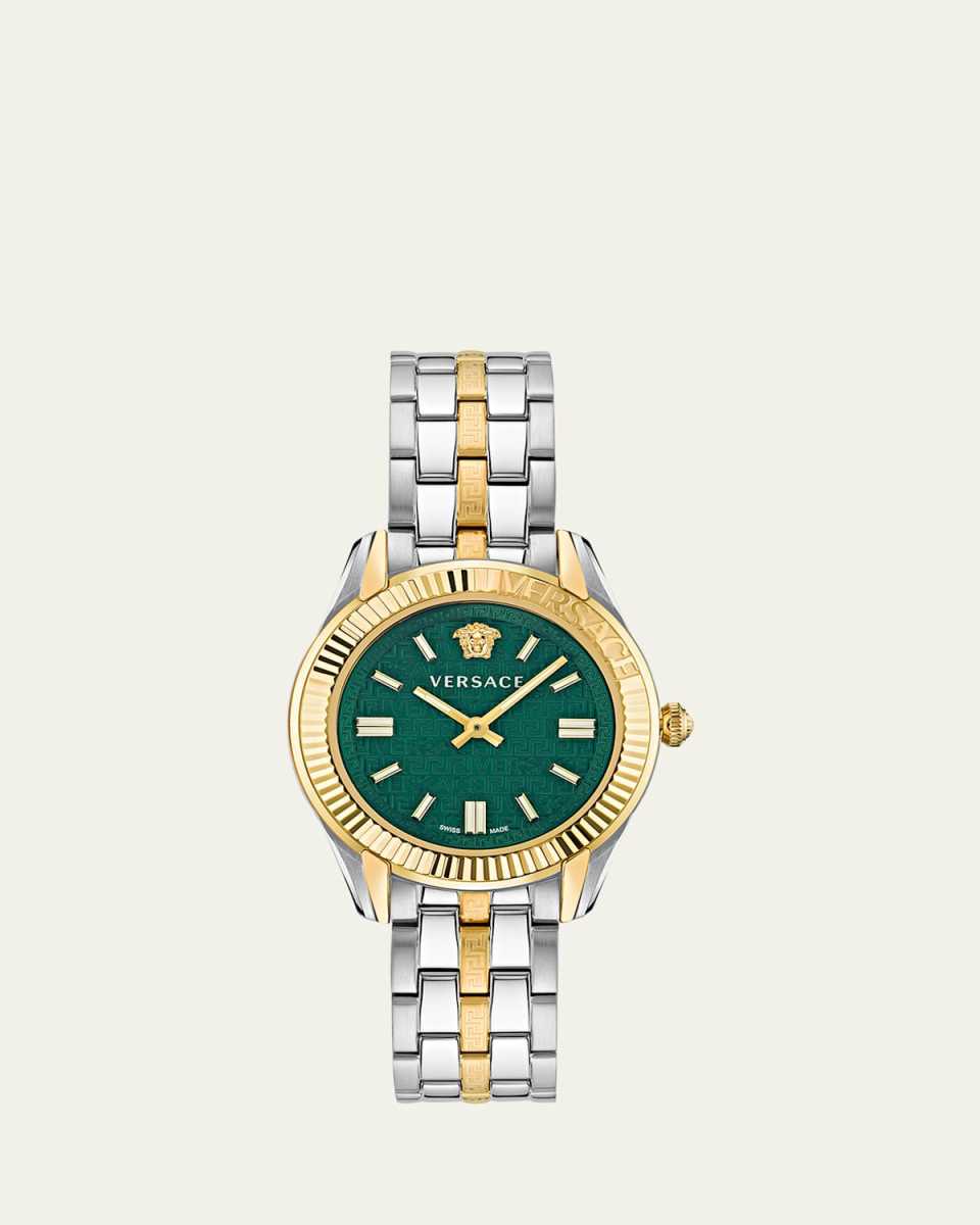 35mm Greca Time Watch with Bracelet Strap, Two-Tone/Green